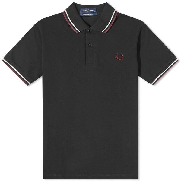 フレッドペリー メンズ ポロシャツ トップス Fred Perry Twin Tipped Polo - Made in England Black Ecru & Oxblood