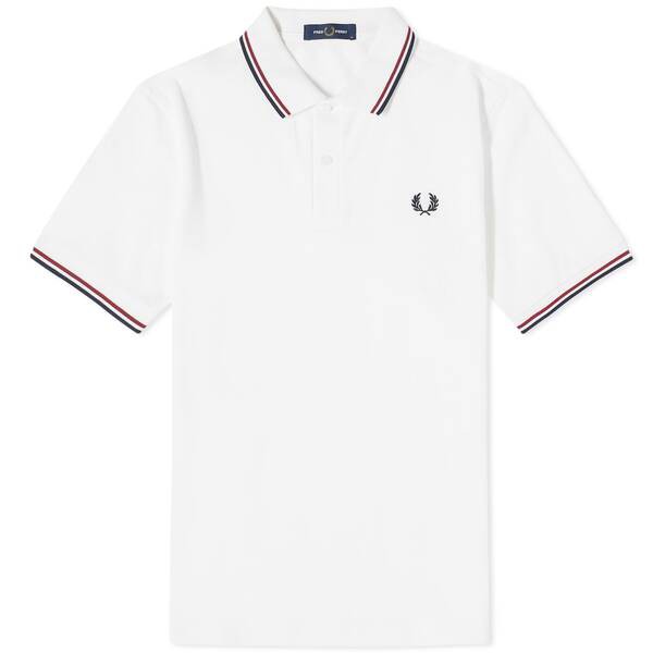 フレッドペリー メンズ ポロシャツ トップス Fred Perry Slim Fit Twin Tipped Polo Snow White Burnt Red & Navy