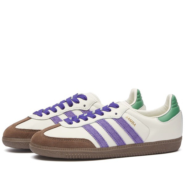 アディダス メンズ スニーカー シューズ Adidas SAMBA OG Off White Collegiate Purple & Pre Loved Green