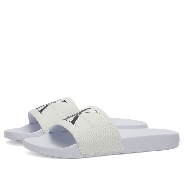 カルバンクライン レディース サンダル シューズ Calvin Klein Monogram Slider Bright White & Black