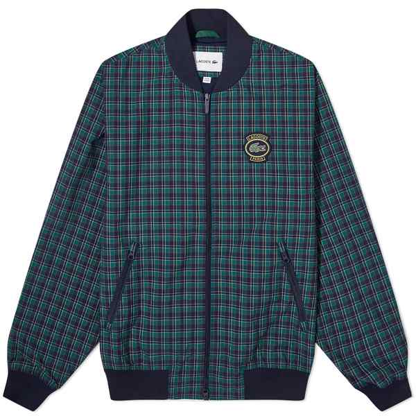 ラコステ メンズ ジャケット・ブルゾン アウター Lacoste Paris Logo Check Bomber Jacket Navy Blue Check