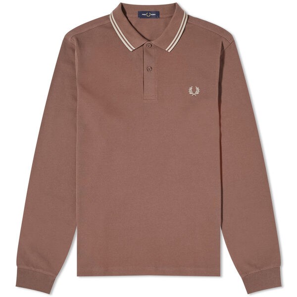 フレッドペリー メンズ ポロシャツ トップス Fred Perry Long Sleeve Twin Tipped Polo Brick & Warm Grey