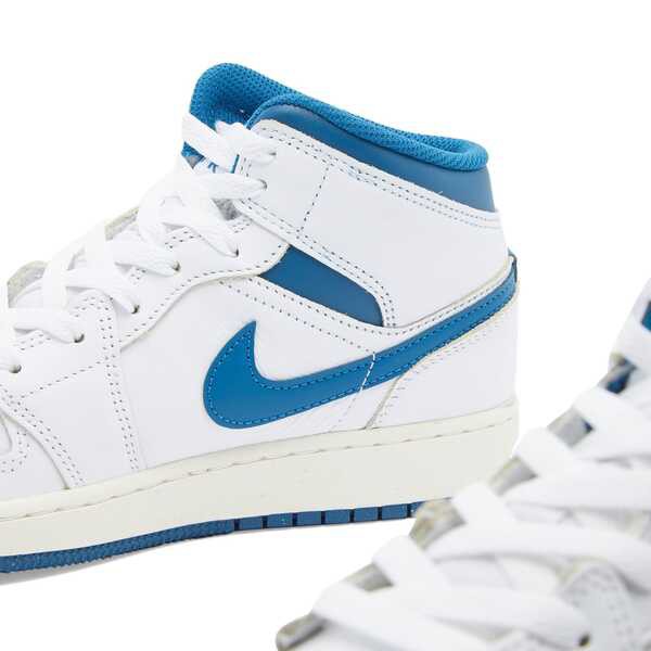 ジョーダン メンズ スニーカー シューズ Air Jordan 1 Mid SE GS White, Industrial Blue & Sail