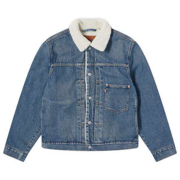 リーバイス メンズ ジャケット・ブルゾン アウター Levis Exclusive Red Tab Type I Trucker Jacket Blue Sherpa