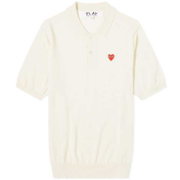 コム・デ・ギャルソン メンズ ポロシャツ トップス Comme des Garcons Play Knit Polo White