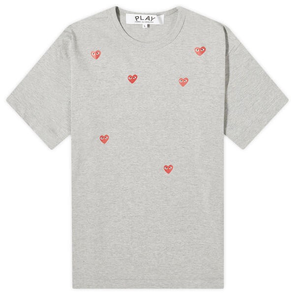 コム・デ・ギャルソン メンズ Tシャツ トップス Comme des Garcons Play Many Heart T-Shirt Grey