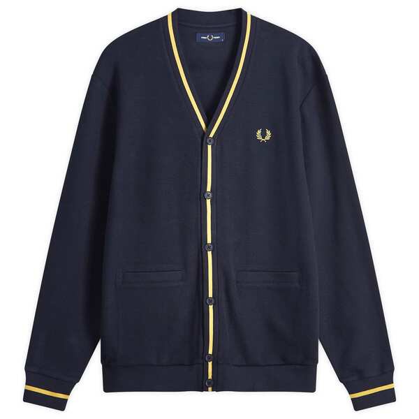 フレッドペリー メンズ カーディガン アウター Fred Perry Tipped Pique Cardigan Navy & Honeycomb