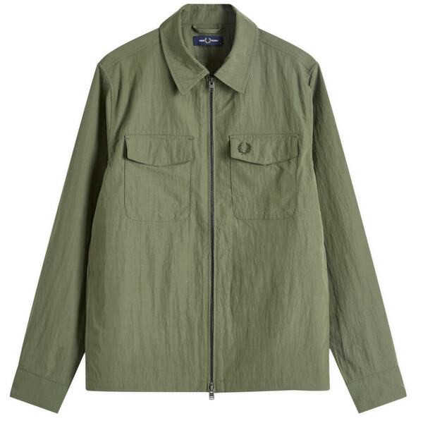 フレッドペリー メンズ シャツ トップス Fred Perry Zip Overshirt Laurel Wreath Green