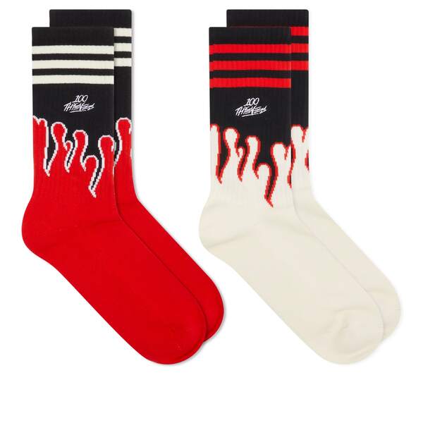 アディダス メンズ 靴下 アンダーウェア Adidas x 100 Thieves Socks Cream White & Redの通販は