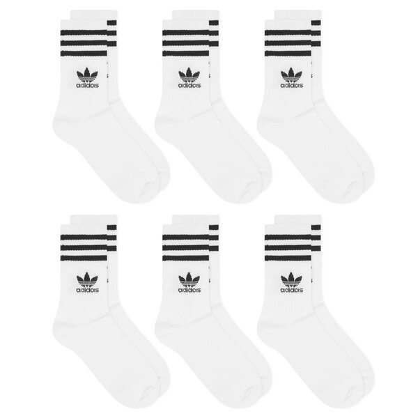 アディダス メンズ 靴下 アンダーウェア Adidas 3 Strip Crew Sock - 6 Pack White