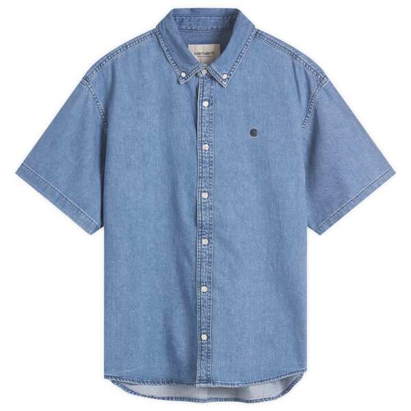 カーハート メンズ シャツ トップス Carhartt WIP Lucas Short Sleeve Denim Shirt Blue Stone Washed