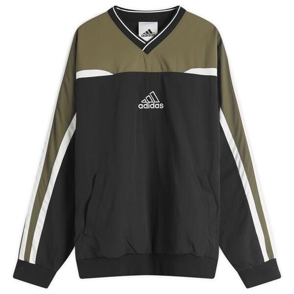 アディダス メンズ パーカー・スウェット アウター Adidas Cutline Pullover Crew Sweat Black & Olive Strataの通販は