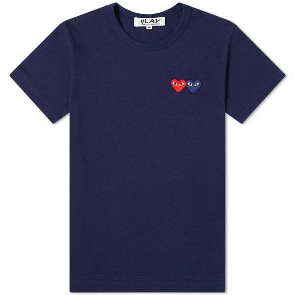 コム・デ・ギャルソン レディース Tシャツ トップス Comme des Garcons Play Women´s Double Heart Logo  Tee Navy トップス