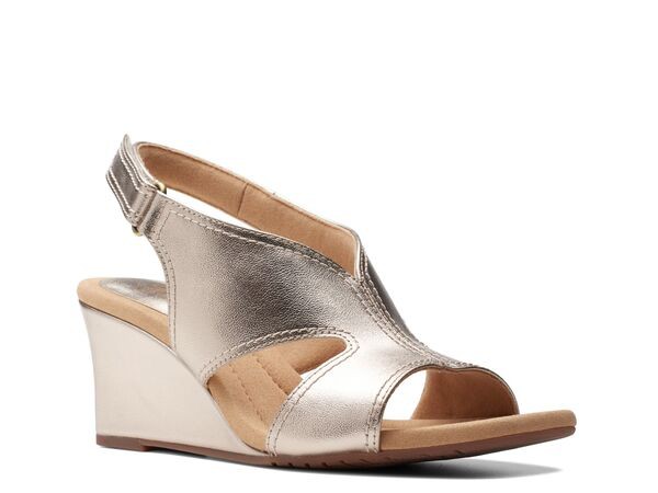 クラークス レディース サンダル シューズ Kyarra Aster Wedge Sandal Pewter Metallic