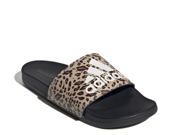 アディダス レディース サンダル シューズ Adilette Comfort Stripes Slide Sandal - Women's Tan/Black Leopard Print