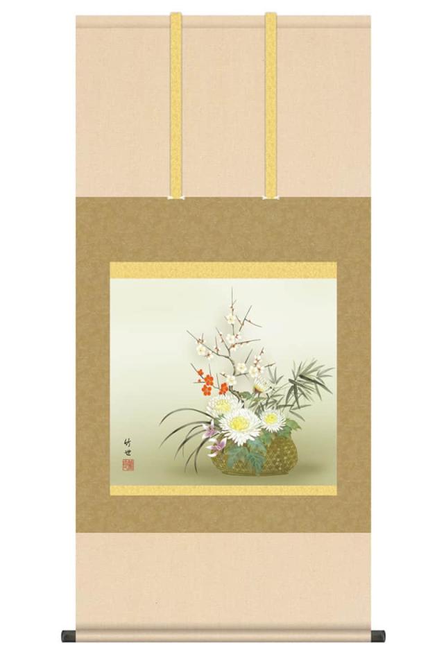 掛軸 掛け軸 花鳥画 年中飾り 四君子 洛彩緞子本表装 尺五 田村竹世 桐箱 【2024年度新作】 h06-snk-kz5a7-143の通販は 15,392円
