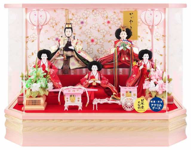 雛人形 ひな人形 雛 ケース飾り 五人飾り 藤翁作 結芽 小三五五人 金襴仕立 六角アクリルケース 【2025年度新作】 h073-fn-223-531aの通販は