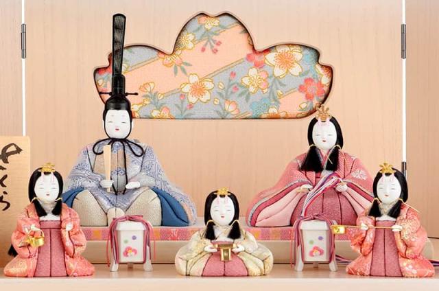 木村一秀 木目込雛人形 5人セット 金彩飾り台付き 木目込人形