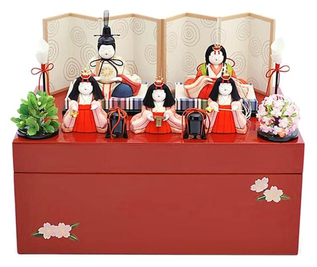 雛人形 幸一光 コンパクト ひな人形 雛 木目込人形飾り 収納飾り 五人飾り はる 正絹 朱塗り収納出飾り 【2025年度新作】 h073-koi-4372の通販は