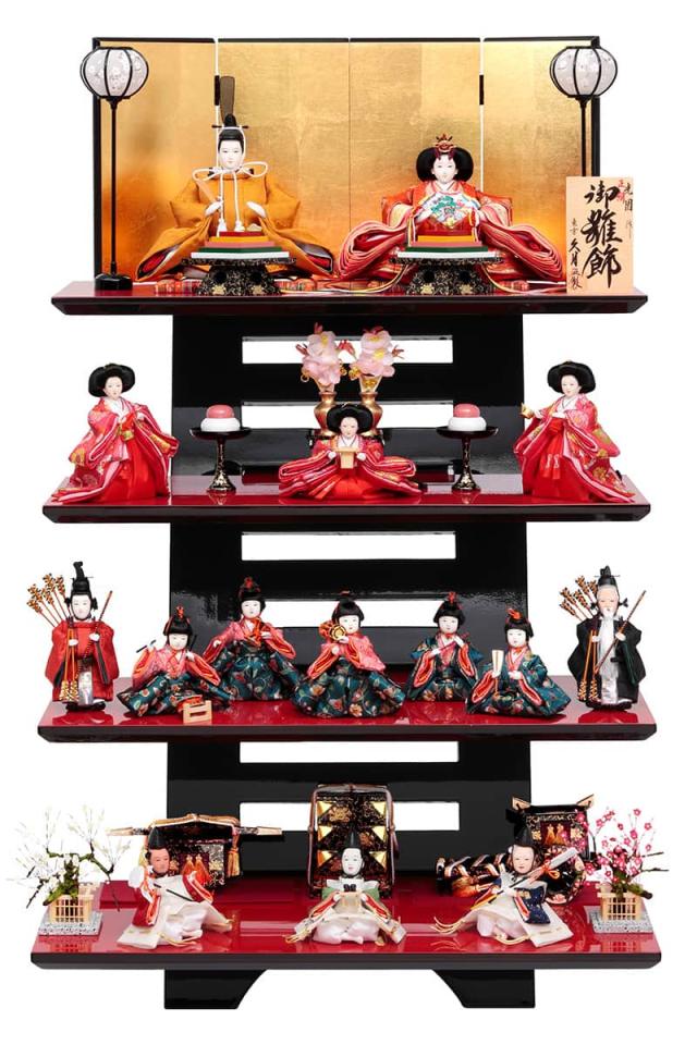 雛人形 久月 ひな人形 雛 四段飾り 棚式四段飾り 十五人飾り 正絹 芥子親王 柳揃 【2025年度新作】 h073-k-7015 D-78の通販は