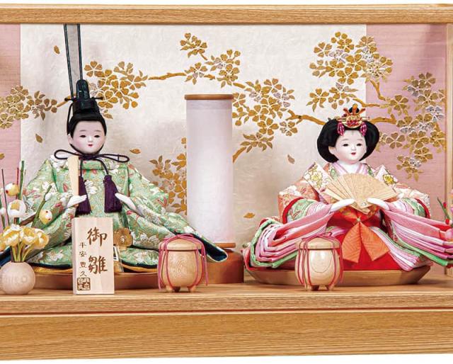 雛人形　桜型アクリルケース入り親王飾り・間口約４６×奥行約２５×高さ約４１㎝ 雛人形 桜型アクリルケース入り親王飾り・間口約46×奥行約25×