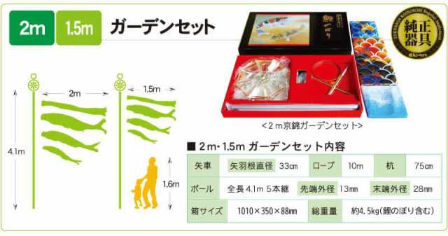 こいのぼり 徳永鯉 鯉のぼり 庭園用 2m6点ガーデンセット 杭打込 京錦 献上手染友禅之鯉 【2024年度新作】 118-450