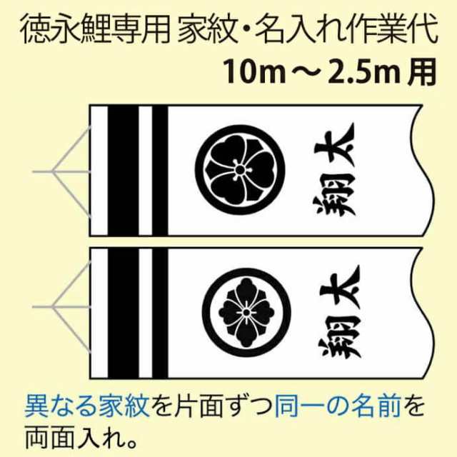 こいのぼり 徳永鯉 鯉のぼり 10m〜2.5m用 家紋2種(片面ずつ)＋名前1種(両面) 徳永鯉専用 【2024年度新作】 toku-kamon-f4