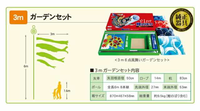 こいのぼり 徳永鯉 鯉のぼり 庭園用 3m6点ガーデンセット 杭打込 豪 金彩弦月之鯉 撥水加工 【2024年度新作】 115-310