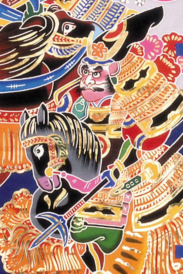 武者絵のぼり ワタナベ 武者幟 庭園用 3.8m 杭打用 フルセット 金箔