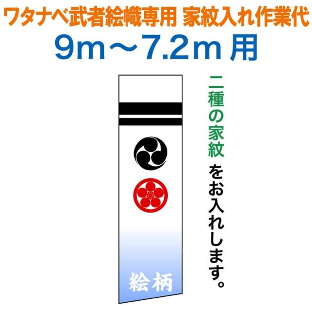 武者絵のぼり ワタナベ 武者幟 0.92×9m〜0.9×7.2m用 家紋二種 家紋入れ作業代 手描本染 【2025年度新作】 wtk-mkamonl-kk