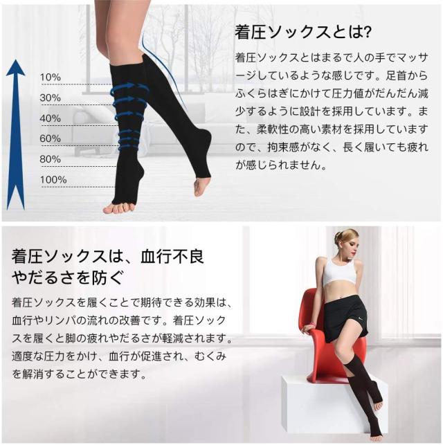 静脈瘤着圧オープントゥソックス 30mmhg ユニセックス 弾性ストッキング 着圧ソックス ひざ下 足のむくみ 靴下血栓予防 美脚ケアの通販はau Pay マーケット Bayomall