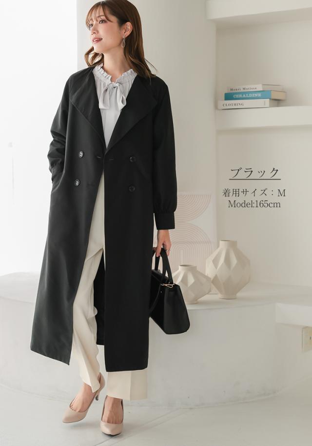 ノーカラーコート トレンチコート レディース スプリングコート ロングコート 春コート アウター 超ロングコート 春 秋 ロング ノーカラー トレンチ コート 裏地付き 春アウター きれいめ 就活コート ビジネス 上品コート ビジネスコート M L LL 3L 4L 5L 大きいサイズ 白 黒_2