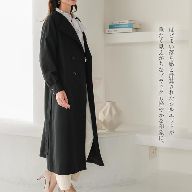 ノーカラーコート トレンチコート レディース スプリングコート ロングコート 春コート アウター 超ロングコート 春 秋 ロング ノーカラー トレンチ コート 裏地付き 春アウター きれいめ 就活コート ビジネス 上品コート ビジネスコート M L LL 3L 4L 5L 大きいサイズ 白 黒_4