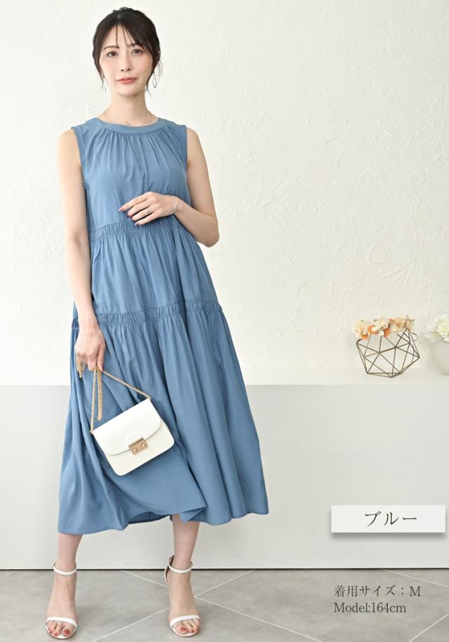 ロングワンピース ノースリーブ レディース ティアードワンピース