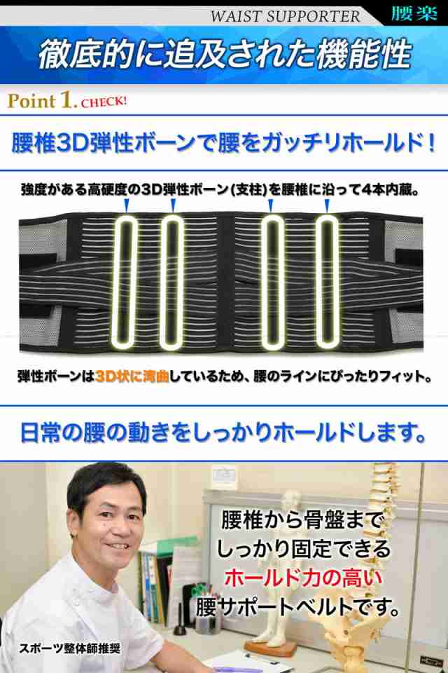 SPORTIA 腰サポーター 腰用 サポートベルト 腰楽 コルセット 腰