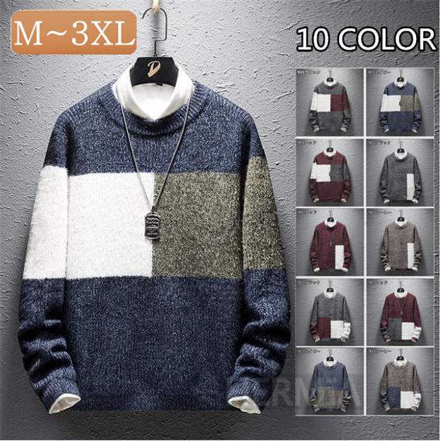 ニットセーター メンズ 大きいサイズ クルーネックセーター ラウンドネック セーター 襟切り替え 長袖 男性用 ニット シンプル 秋冬 冬新の通販はau Pay マーケット Hermia