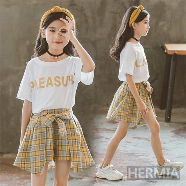 子供服 セットアップ 夏 韓国子供服 女の子 ジュニア キッズ 上下セット 2点セット 半袖 Tシャツ ミニスカート チェック柄 可愛い おしゃの通販はau Pay マーケット Hermia