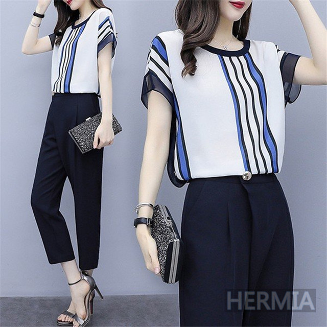 セットアップ レディース 夏 カジュアル 40代 30代 韓国風 上下セット シャツ 半袖 シフォン 七分丈パンツ きれいめ 大きいサイズ おしゃの通販はau Pay マーケット Hermia