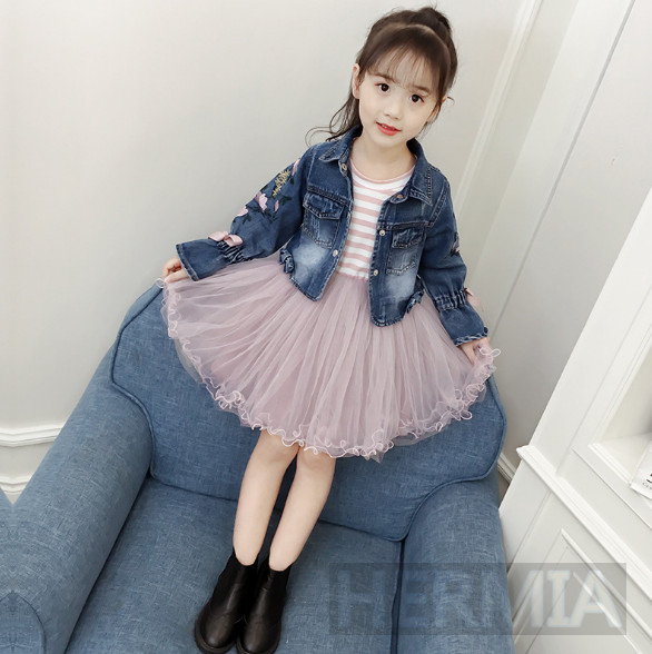 子供ドレス 女の子 服 子供 デニムジャケット ワンピース 2点セット キッズ 子供服 誕生日 発表会 レース リボン 刺繍 かわいい 長袖 春の通販はau Pay マーケット Hermia
