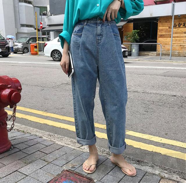 デニムパンツ レディース ジーンズ ジーパン 春新作 春秋 ハイウェスト ズボン お洒落 カジュアル ロールアップ ゆったり目 テーパードパの通販はau Pay マーケット Hermia