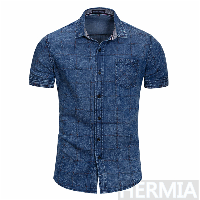 シャツ メンズ ダンガリーシャツ デニムシャツ 半袖 カジュアルシャツ ぼかしチェック柄 ヴィンテージ風 ウォッシュ トップス ゆったりの通販はau Pay マーケット Hermia