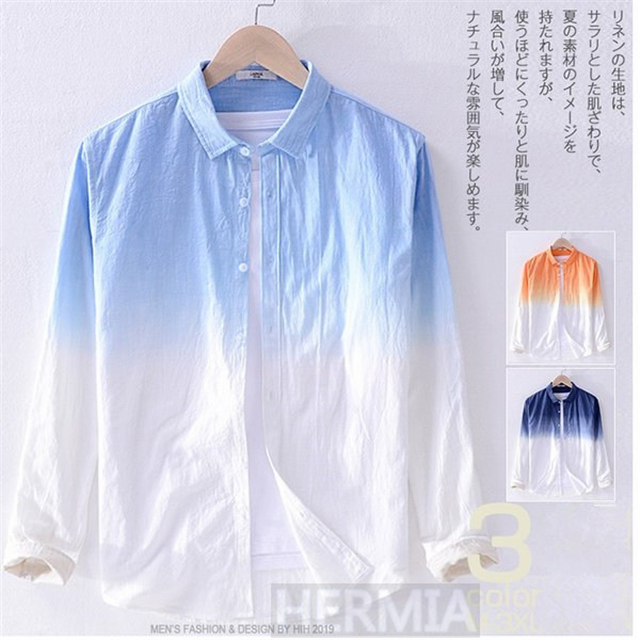 リネンシャツ メンズ 長袖 グラデーション 綿 麻 配色 オシャレ 新作 トップスの通販はau Pay マーケット Hermia