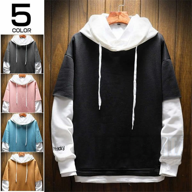 パーカー メンズ 長袖 フード付き プルオーバーパーカー カジュアル フェイクレイヤード スウェット おしゃれ 秋物の通販はau Pay マーケット Hermia