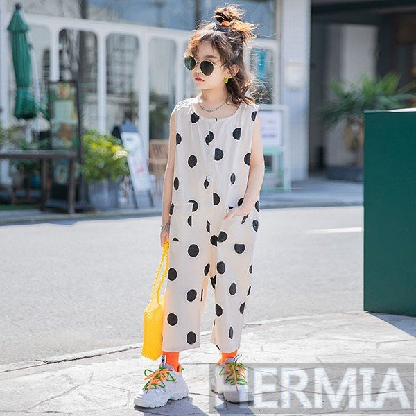 オールインワン 子供服 カバーオール 春夏 ノースリーブ 女の子 ドット柄 ガウチョパンツ カジュアル ジュニア おしゃれ 可愛い 涼しい の通販はau Pay マーケット Hermia