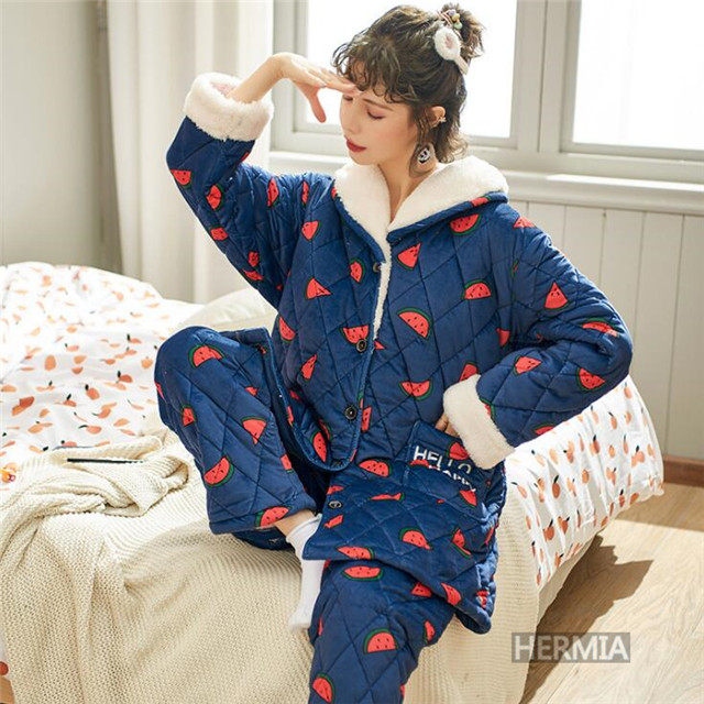 パジャマ レディース 秋冬 長袖 前開き 厚手保温 パジャマ セットアップ 果物柄 ランジェリー 暖かい 部屋着 ふわふわ ナイティ 寝巻き の通販はau Pay マーケット Hermia