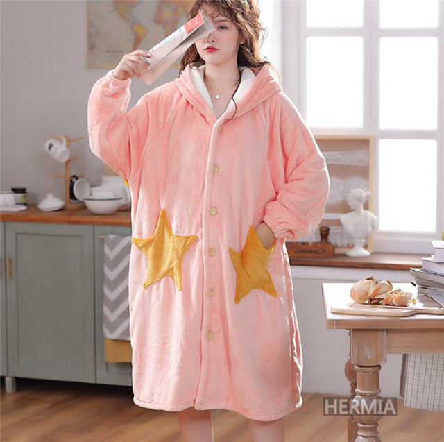 バスローブ レディース フード付き モコモコ 厚手 あったか 大きいサイズ 星柄ポケット 可愛い 冬 入院 ママ 部屋着 ルームウェア ナイトの通販はau Pay マーケット Hermia