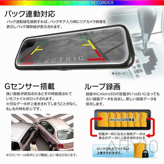 ドライブレコーダー 前後 ミラー 広角ミラー型 2カメラ ドライブレコーダー 前後カメラ マイクロSD 交通事故 記録 あおり防止 接触事故