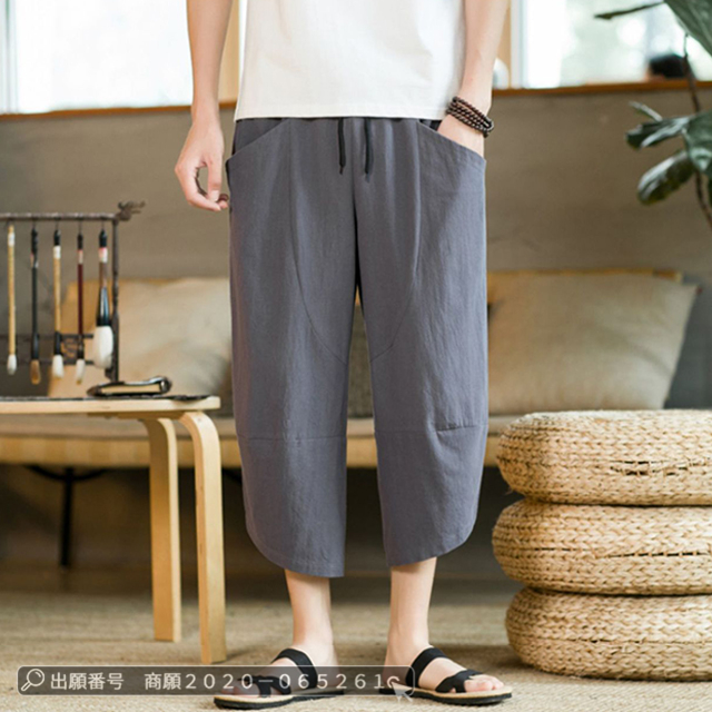 クロップドパンツ メンズ リネンパンツ 綿麻 サルエルパンツ