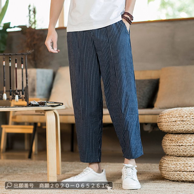 赤字覚悟 送料無料 パンツ メンズ サルエルパンツ ストライプ柄 リネン