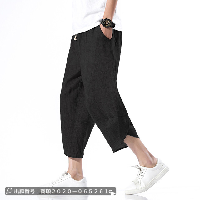 赤字覚悟 送料無料 メンズサルエルパンツ クロップドパンツ 綿麻